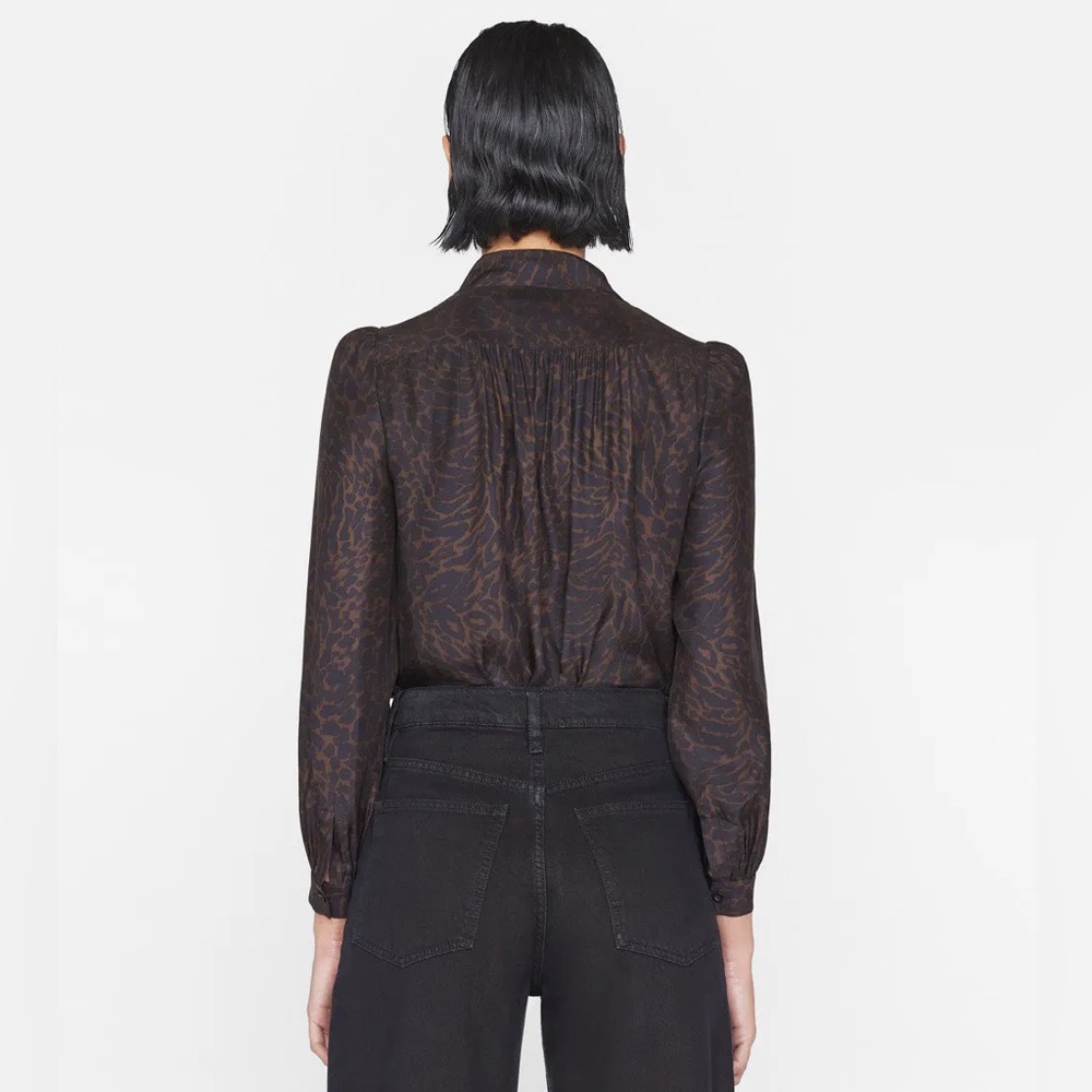 FRAME Femme Tie Neck Blouse- in Espresso Multi - Picture 3 of 9